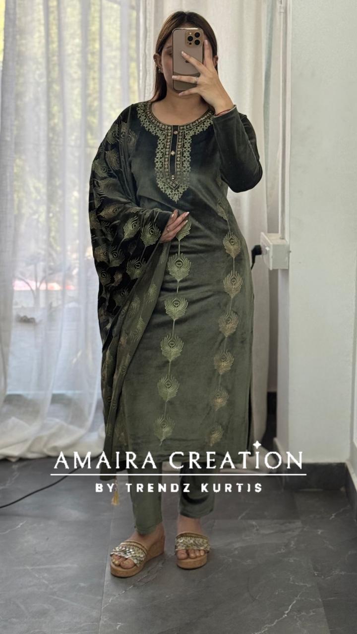 Premium Velvet Embroidered Pant Set