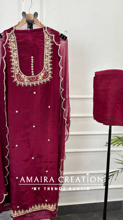 Premium Glass Tissue Beautiful HandWork unstitched suits