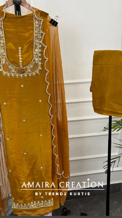 Premium Glass Tissue Beautiful HandWork unstitched suits