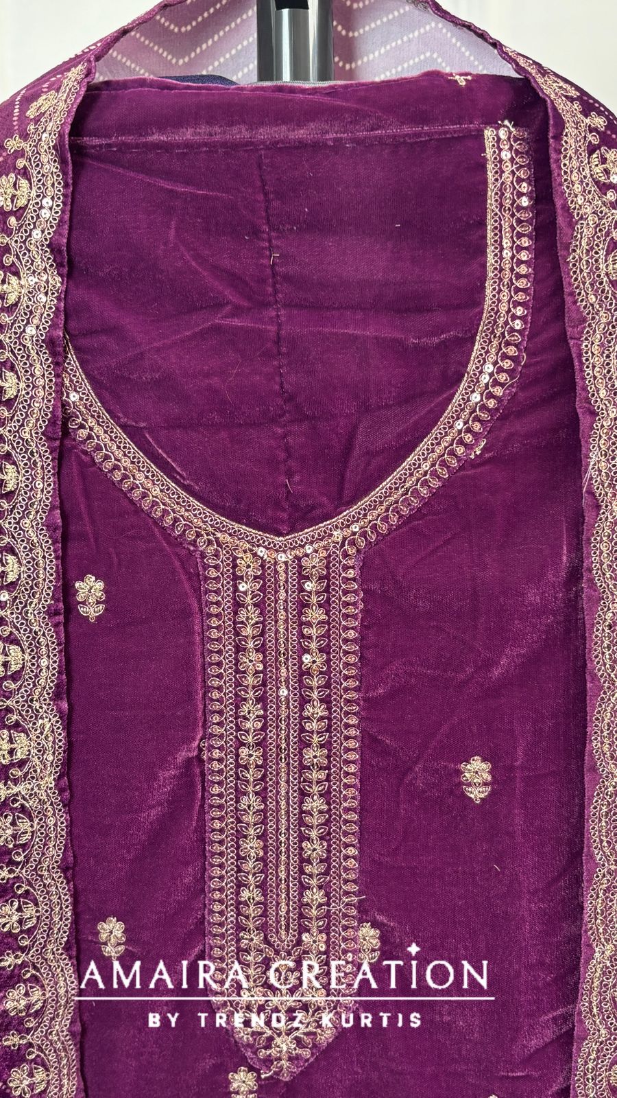 Premium Velvet Very Soft Fabric Zari Work Unstitched Suit With Printed Velvet Dupatta