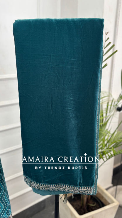 Premium Velvet Very Soft Fabric Zari Work Unstitched Suit With Printed Velvet Dupatta