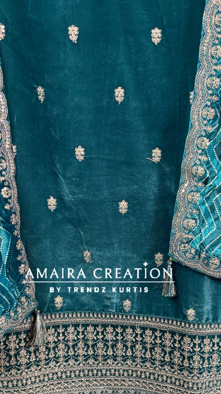 Premium Velvet Very Soft Fabric Zari Work Unstitched Suit With Printed Velvet Dupatta