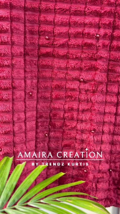 Premium Feather Pearl Deatiling Woolen Stole