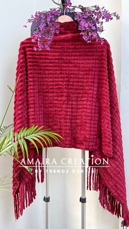 Premium Feather Pearl Deatiling Woolen Stole