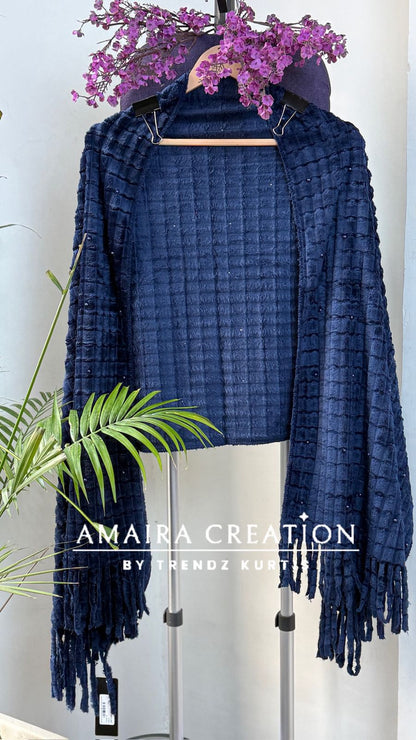 Premium Feather Pearl Deatiling Woolen Stole