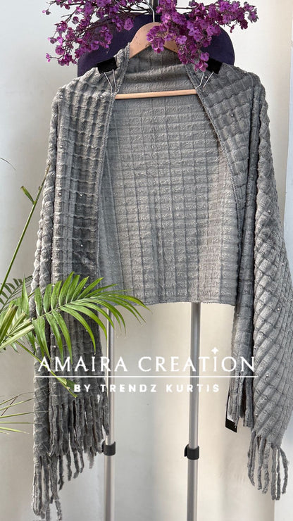 Premium Feather Pearl Deatiling Woolen Stole