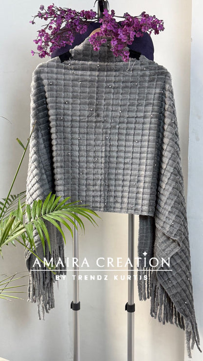 Premium Feather Pearl Deatiling Woolen Stole