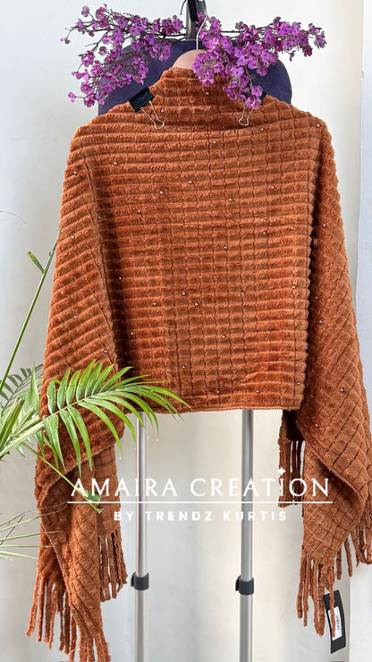 Premium Feather Pearl Deatiling Woolen Stole