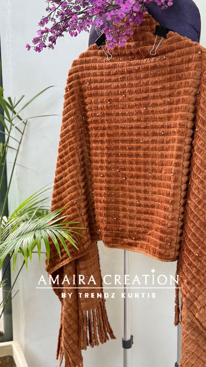 Premium Feather Pearl Deatiling Woolen Stole