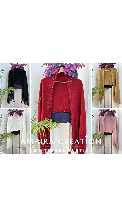 Premium Woolen Pearl Deatiling Stole