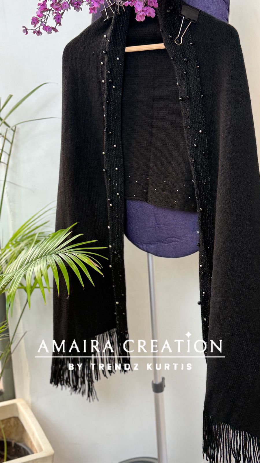 Premium Woolen Pearl Deatiling Stole