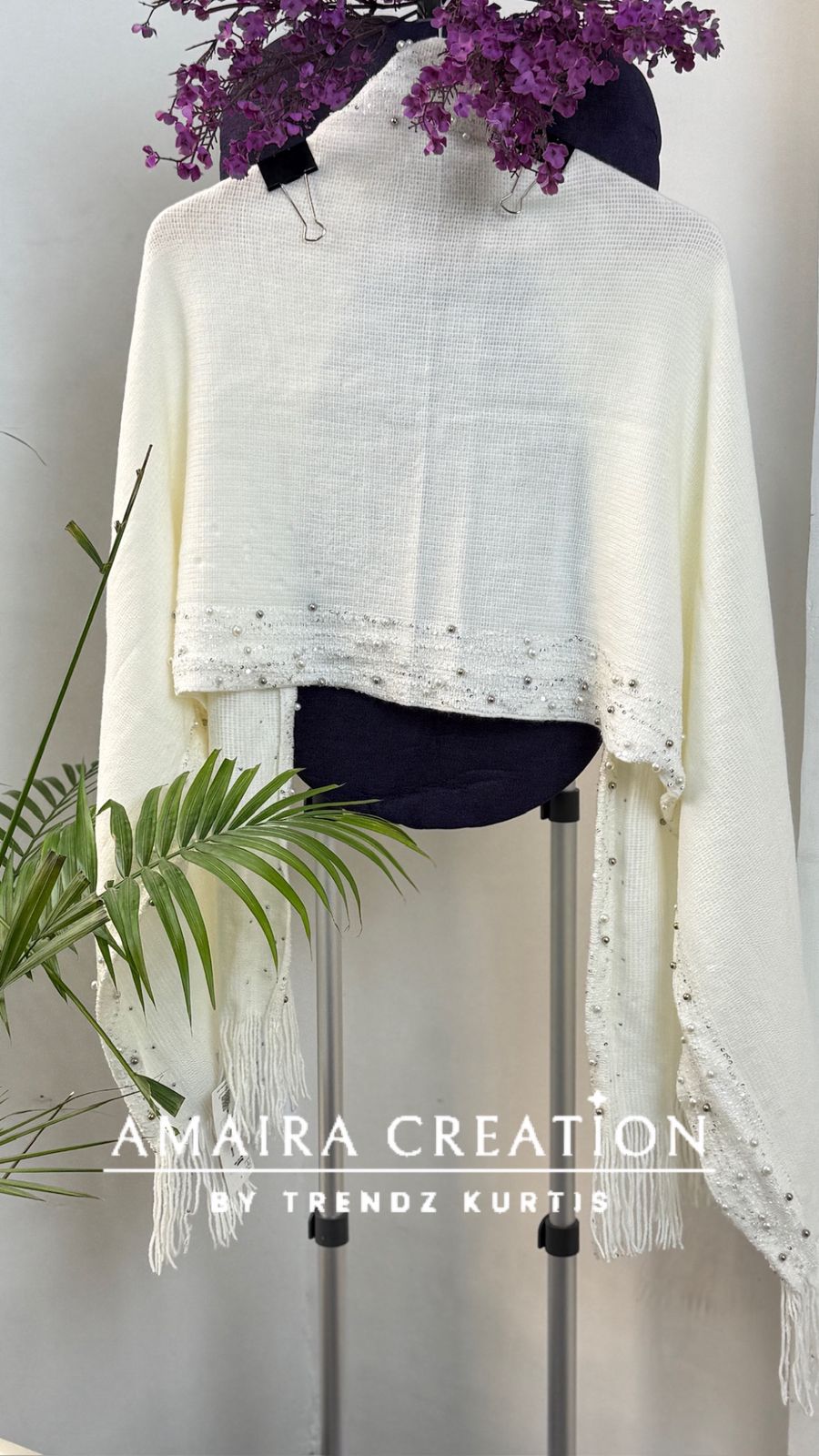 Premium Woolen Pearl Deatiling Stole