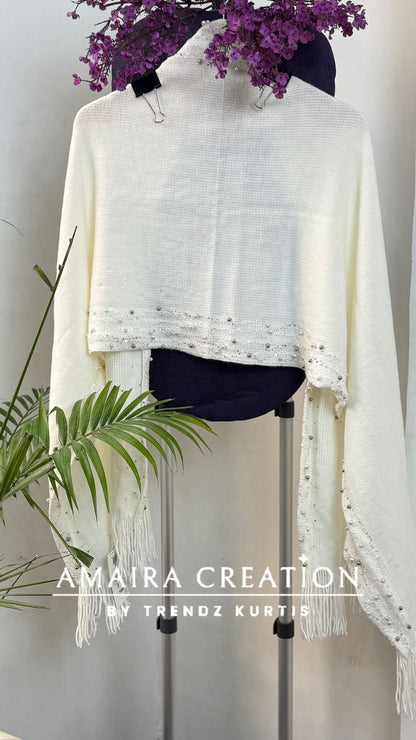 Premium Woolen Pearl Deatiling Stole