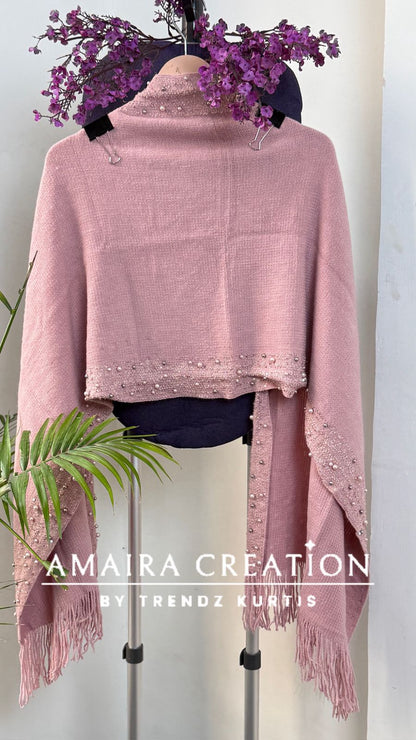 Premium Woolen Pearl Deatiling Stole