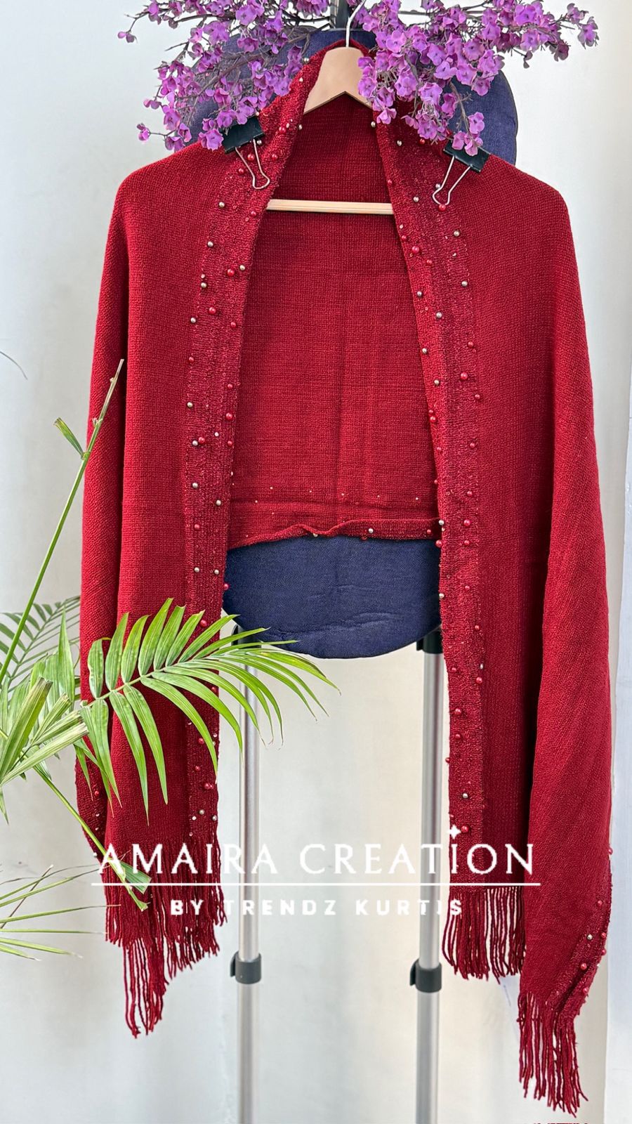 Premium Woolen Pearl Deatiling Stole