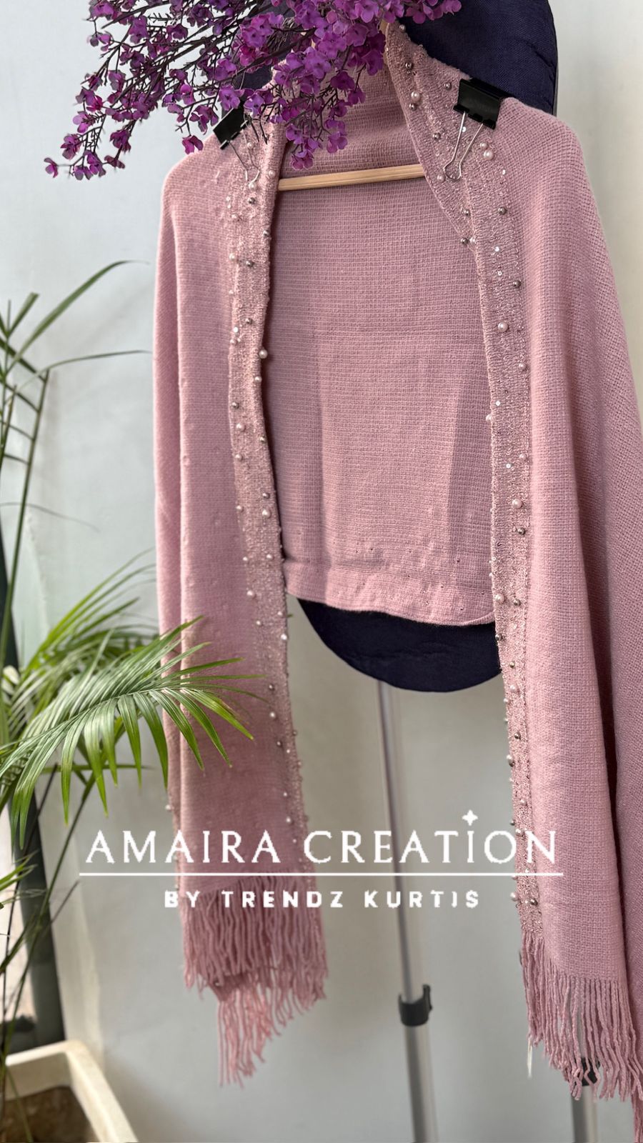 Premium Woolen Pearl Deatiling Stole