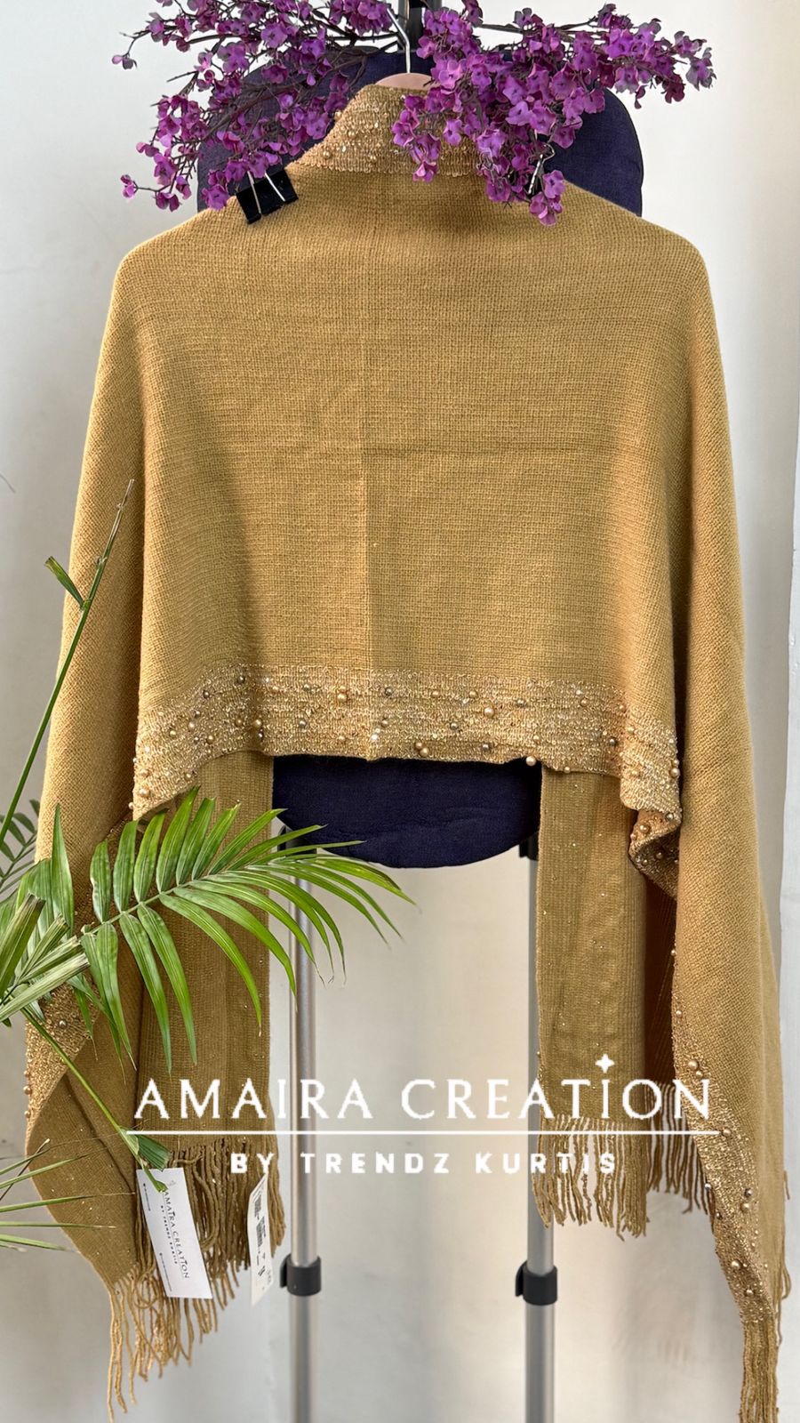 Premium Woolen Pearl Deatiling Stole