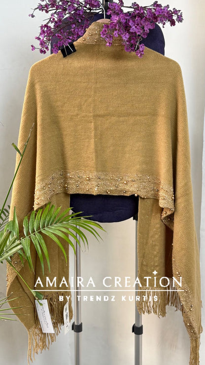 Premium Woolen Pearl Deatiling Stole
