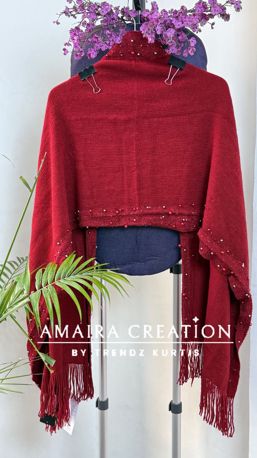 Premium Woolen Pearl Deatiling Stole