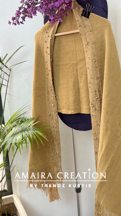 Premium Woolen Pearl Deatiling Stole