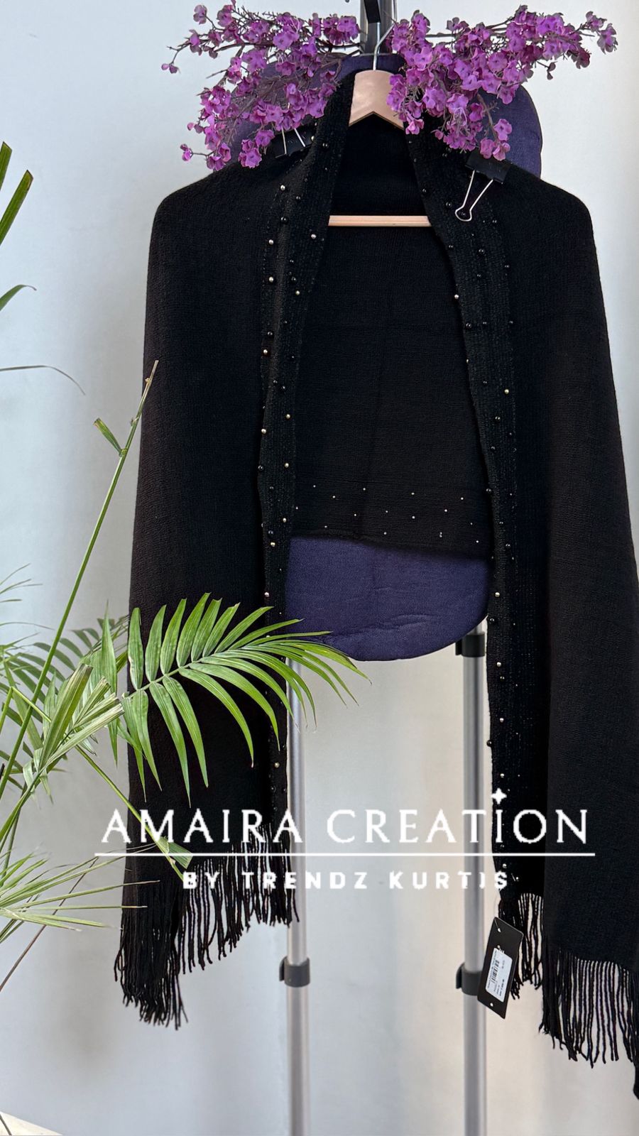 Premium Woolen Pearl Deatiling Stole