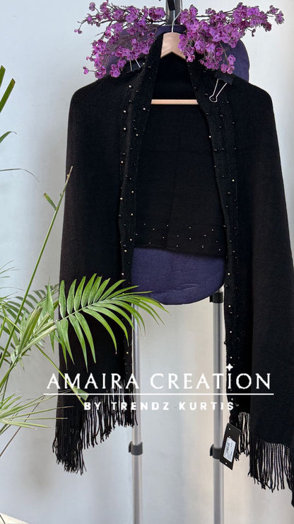 Premium Woolen Pearl Deatiling Stole
