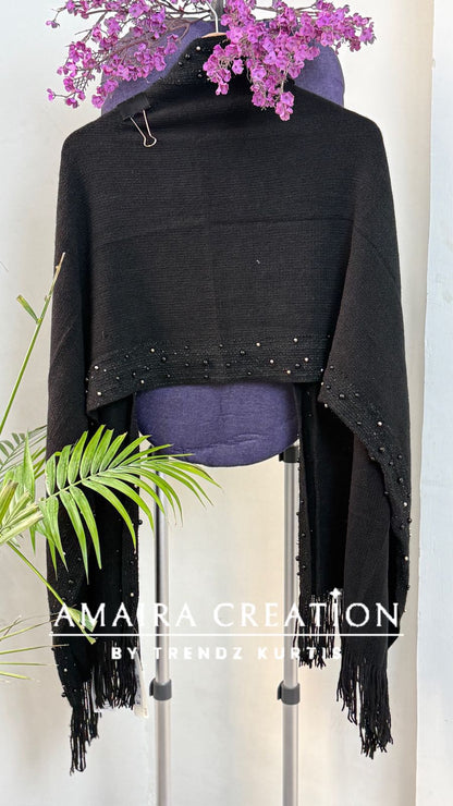 Premium Woolen Pearl Deatiling Stole