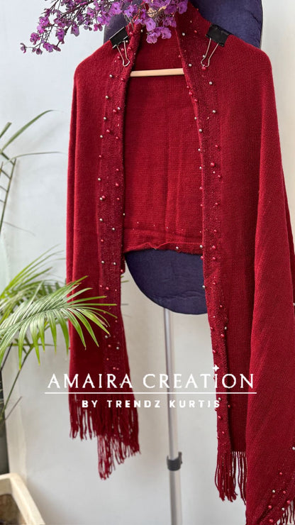Premium Woolen Pearl Deatiling Stole