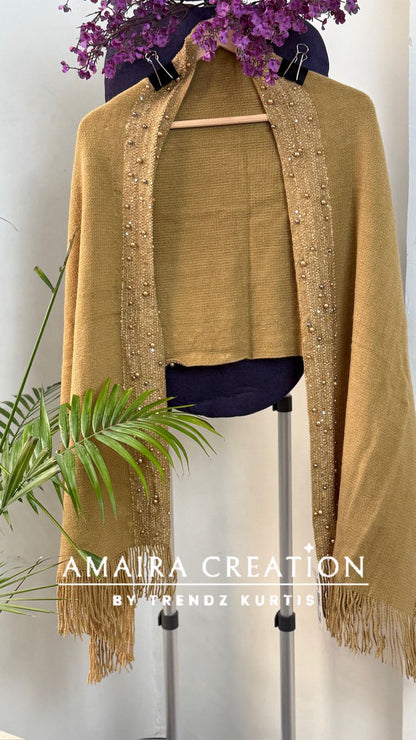 Premium Woolen Pearl Deatiling Stole