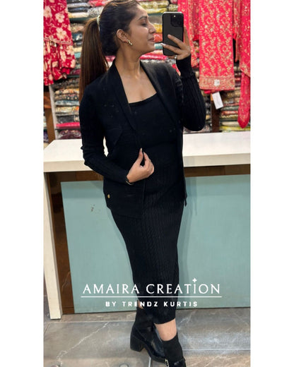 Premium Woolen Three Pc Skirt Set Free Size (Upto 42 chest)