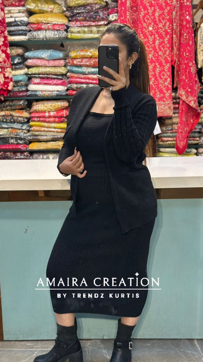 Premium Woolen Three Pc Skirt Set Free Size (Upto 42 chest)