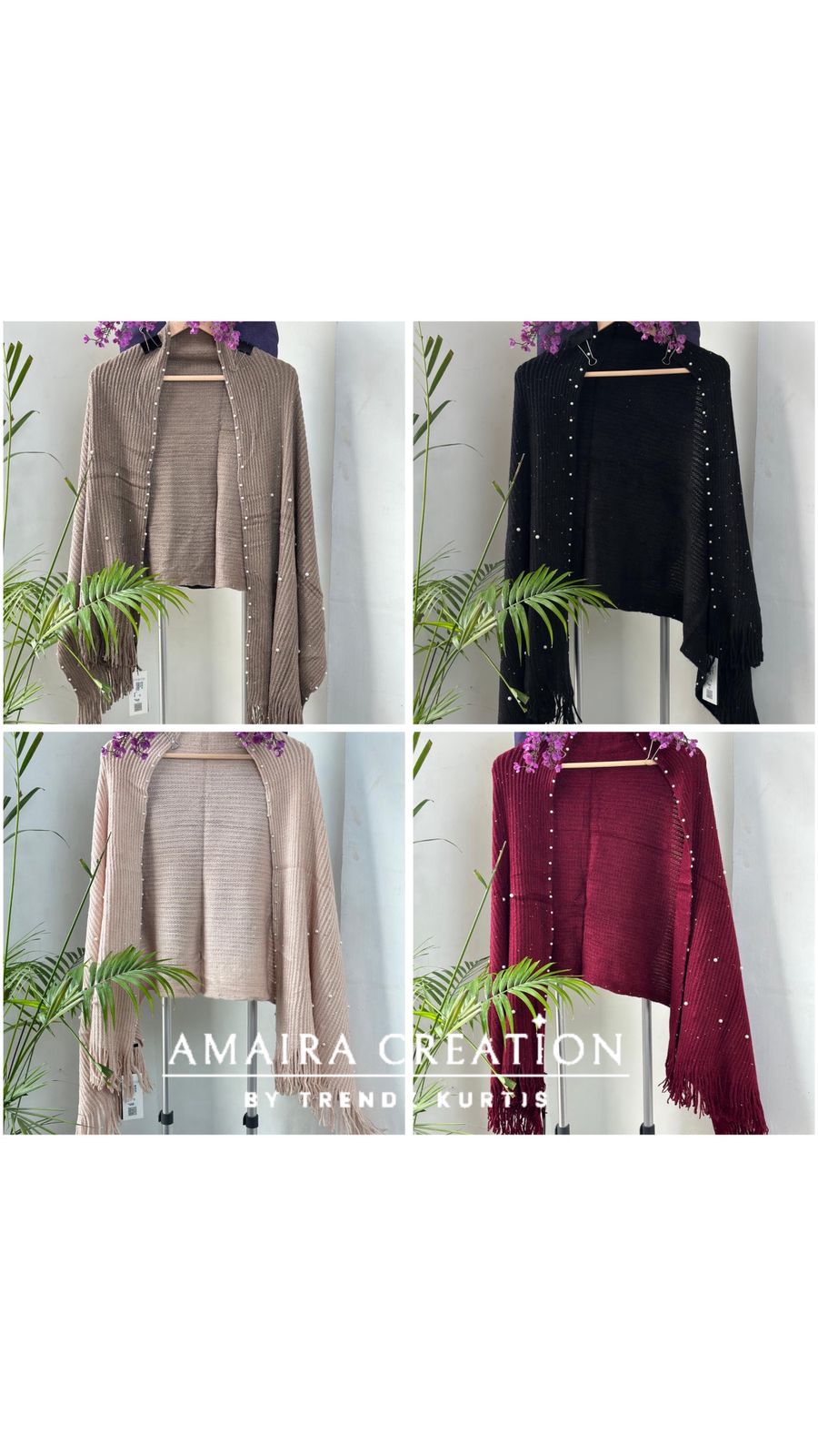 Premium Woolen Party Wear Stole With Pearl Dratiling