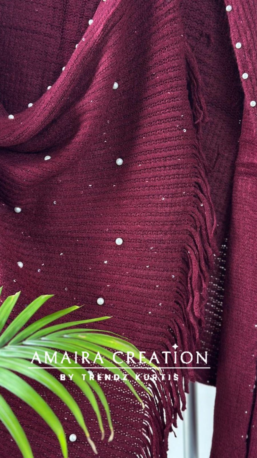 Premium Woolen Party Wear Stole With Pearl Dratiling