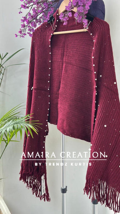 Premium Woolen Party Wear Stole With Pearl Dratiling