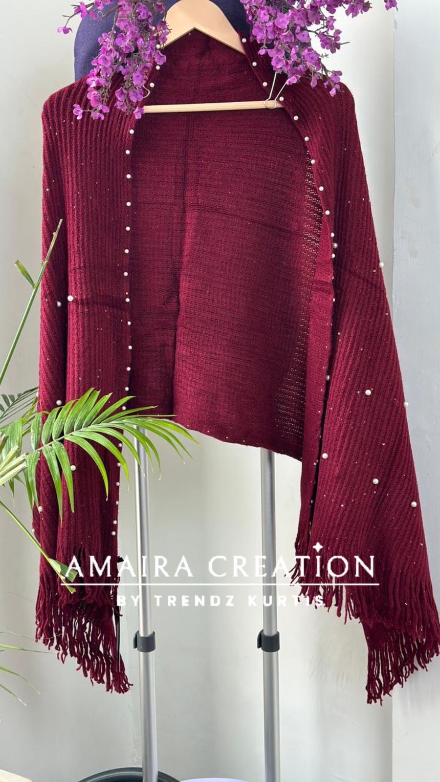 Premium Woolen Party Wear Stole With Pearl Dratiling