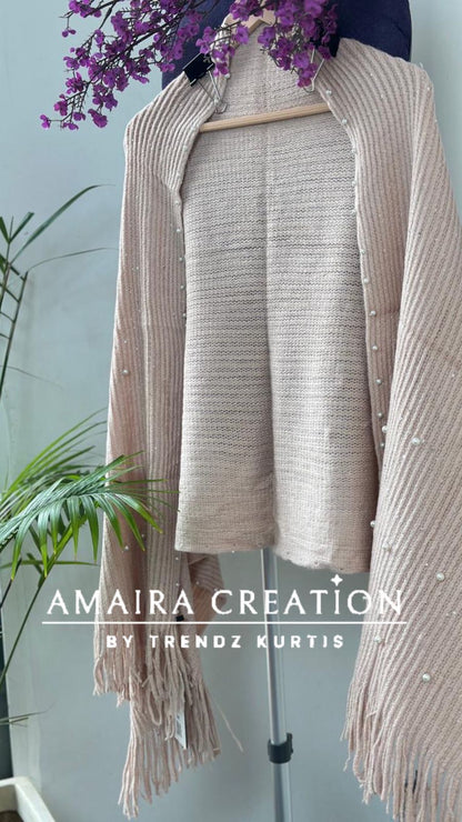 Premium Woolen Party Wear Stole With Pearl Dratiling