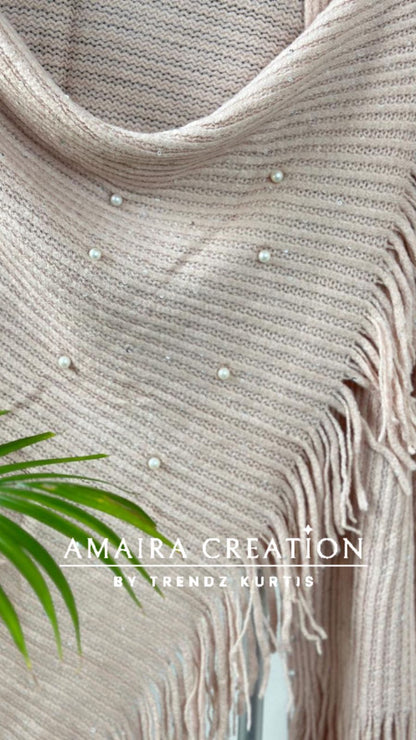 Premium Woolen Party Wear Stole With Pearl Dratiling
