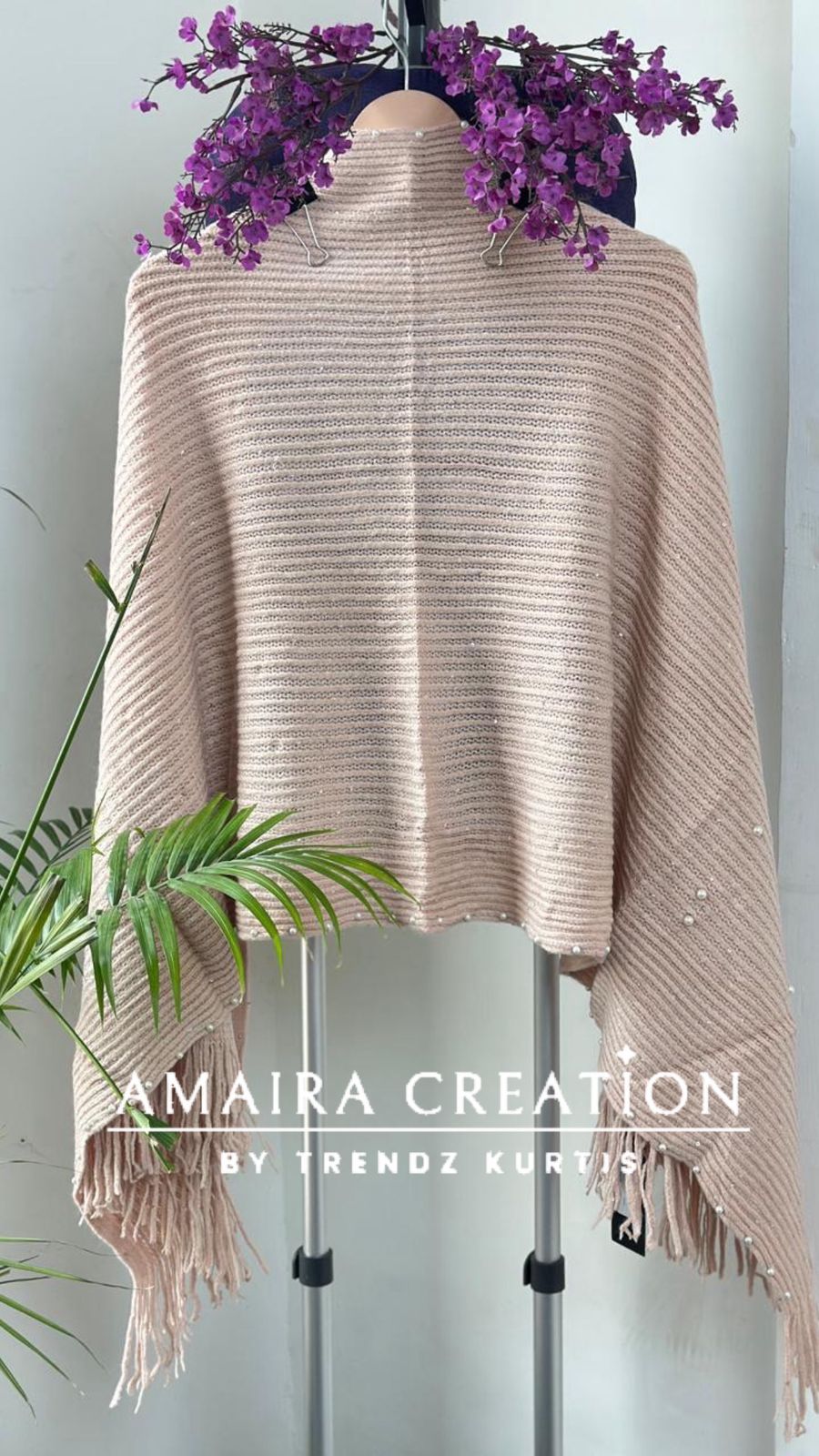 Premium Woolen Party Wear Stole With Pearl Dratiling