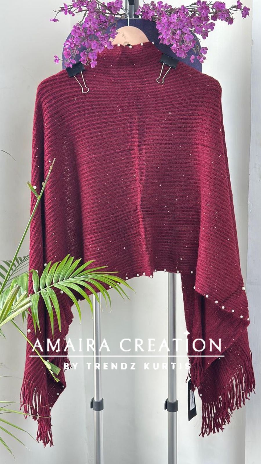 Premium Woolen Party Wear Stole With Pearl Dratiling