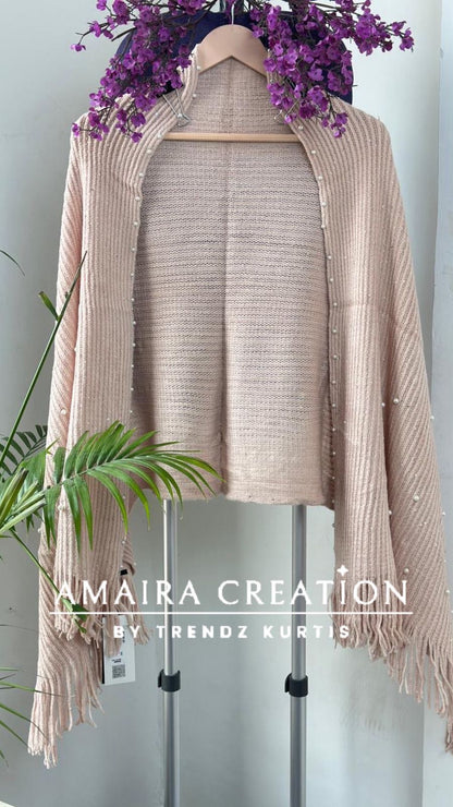 Premium Woolen Party Wear Stole With Pearl Dratiling