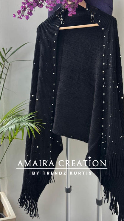 Premium Woolen Party Wear Stole With Pearl Dratiling