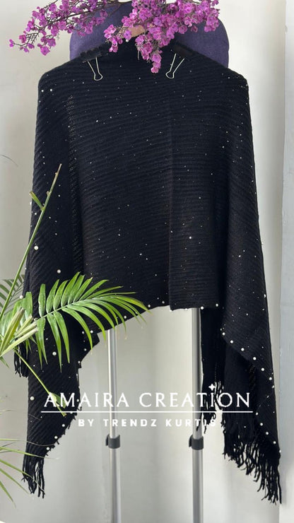 Premium Woolen Party Wear Stole With Pearl Dratiling