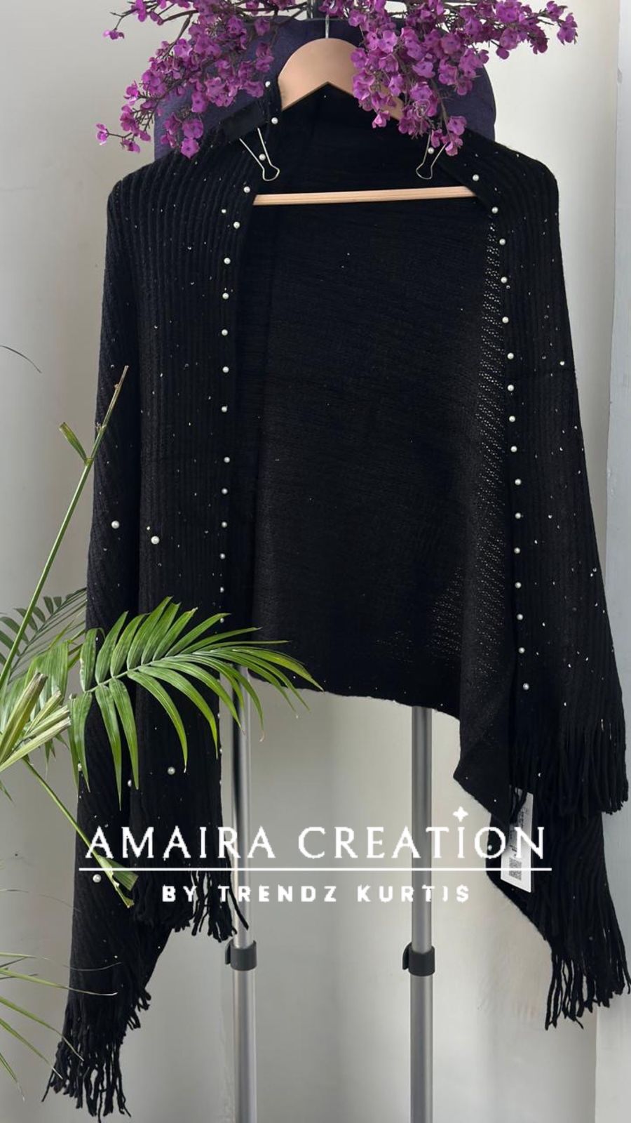 Premium Woolen Party Wear Stole With Pearl Dratiling