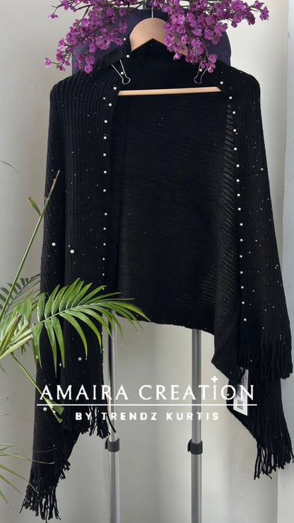 Premium Woolen Party Wear Stole With Pearl Dratiling