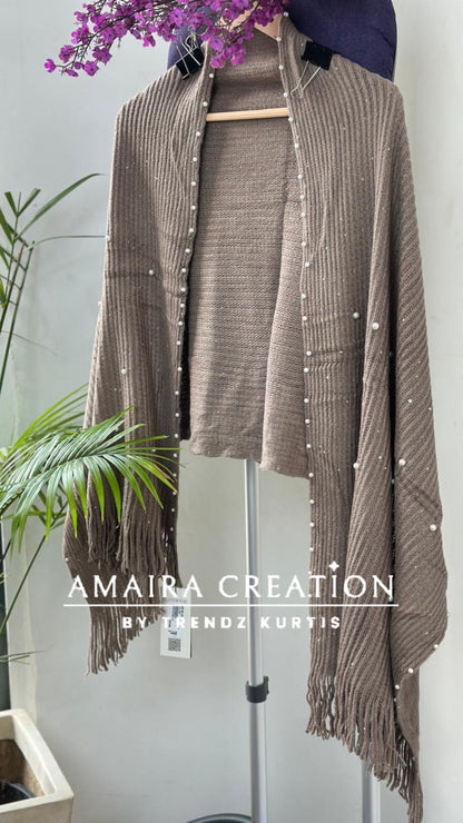 Premium Woolen Party Wear Stole With Pearl Dratiling