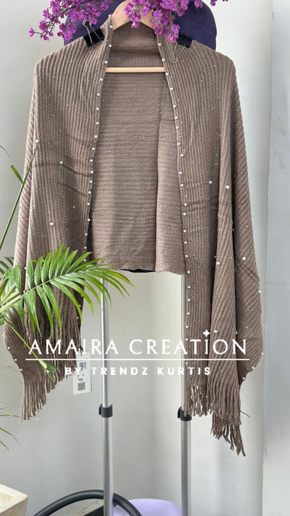 Premium Woolen Party Wear Stole With Pearl Dratiling
