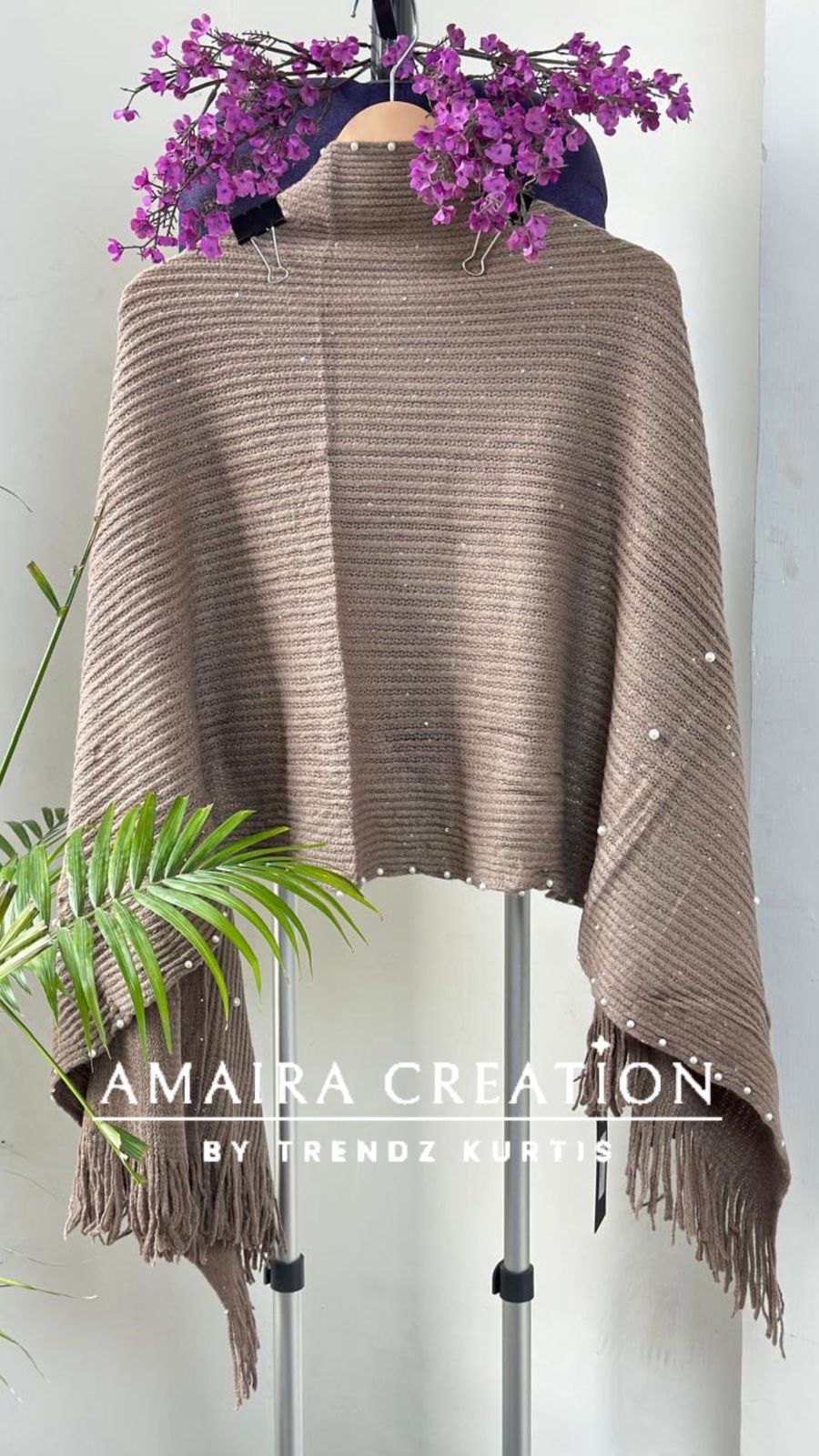 Premium Woolen Party Wear Stole With Pearl Dratiling