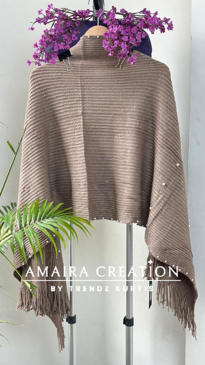 Premium Woolen Party Wear Stole With Pearl Dratiling
