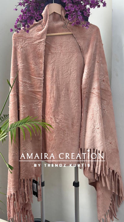 Premium Woolen Self Design Stole With Pearl Detailing