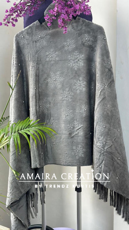 Premium Woolen Self Design Stole With Pearl Detailing